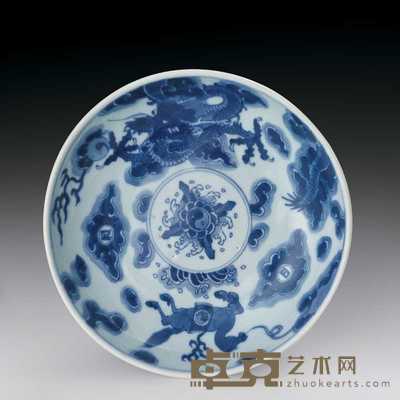 清雍正 青花龙马太极图盘 直径20.6cm